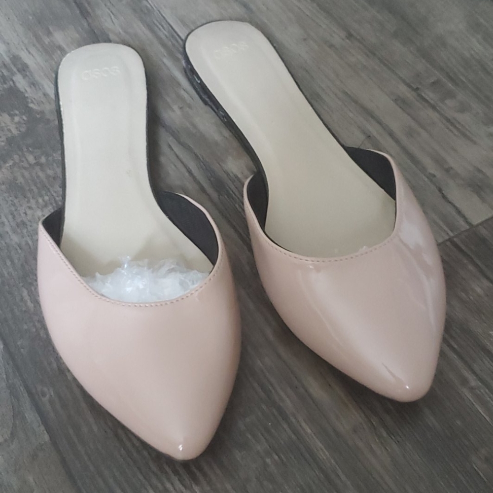 ASOS Blush Patent Pointed Toe Mule Flats